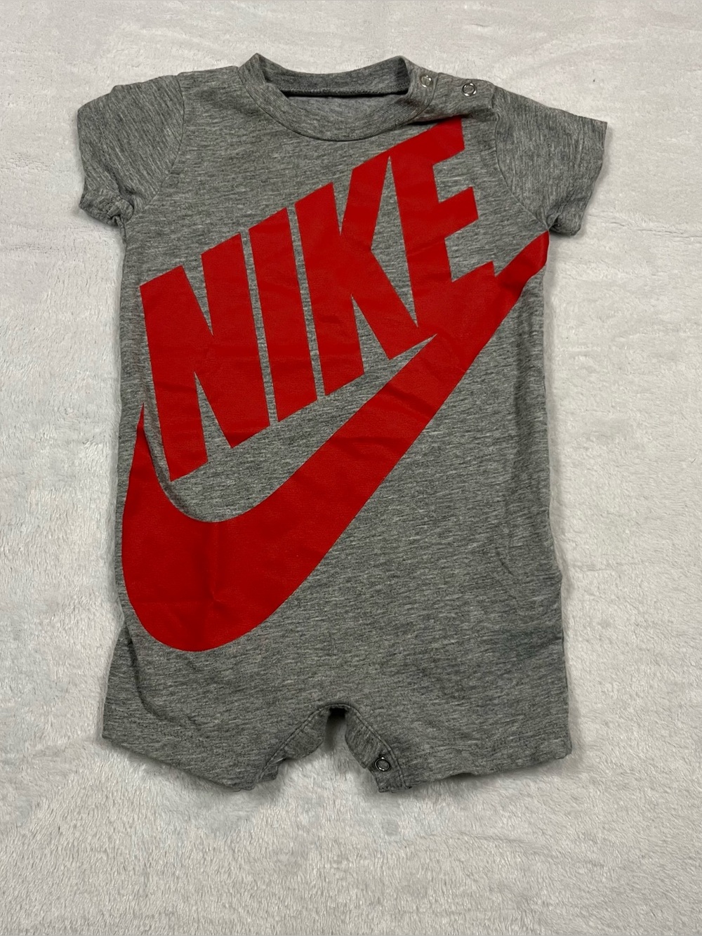 Nike Kids Gray Onesie with‎ Red Logo